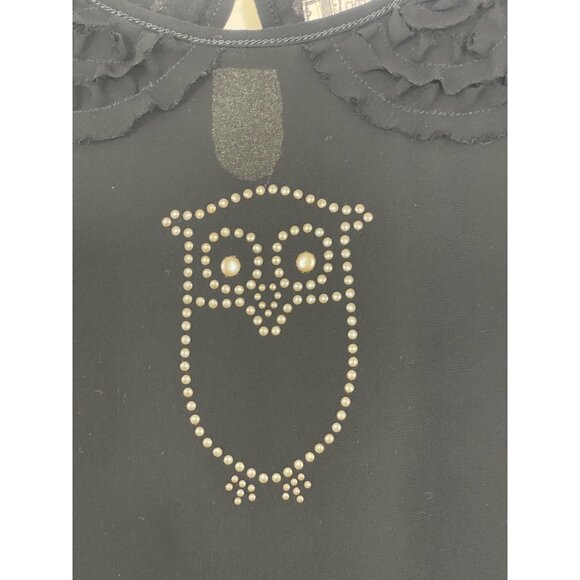Size Small CHELSEA & VIOLET DILLARD'S‎ EXCLUSIVE BLACK CHIFFON OWL BLOUSE Top - Picture 2 of 3